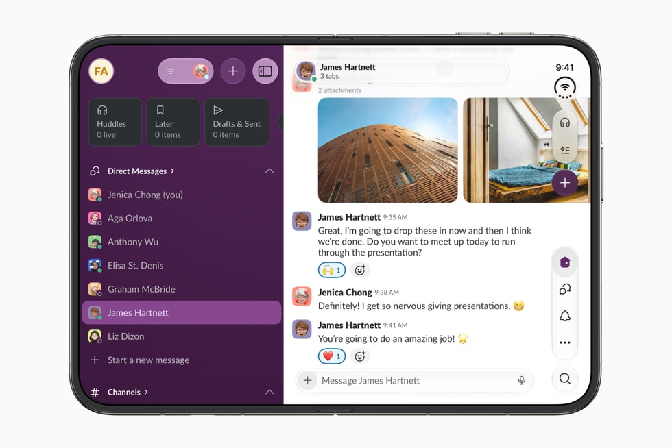 Apple's image of Slack using iPhone Duo's larger inner display